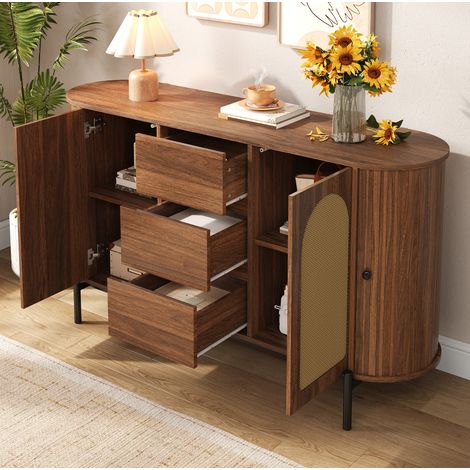 MEUBLIV Buffet ovale 140x38x77,5 cm noyer – rangements modulables (1/5)