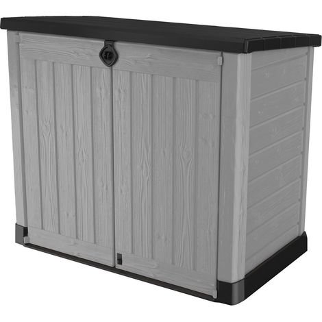 Keter Store It Out Ace Aufbewahrungsbox - 145.5x82x125cm - 1200 Liter Fassungsvermögen - Kunststoff - Hellgrau - Holzoptik - einfach zu montieren (1/4)