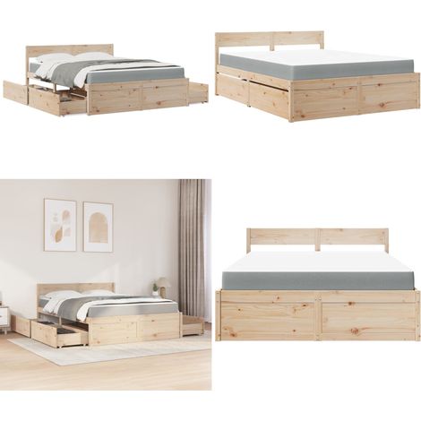 Bett mit Schubladen und Matratze 140x200 cm Massivholz Kiefer - Schlafzimmermöbel - Holzbetten - Kiefernholzmöbel - Boxspringbetten - Doppelbett - Home & Living (1/5)