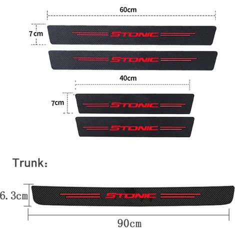 (B 5pcs) Autocollants anti-rayures en fibre de carbone pour seuils de portières de voiture, film protecteur compatible avec Kia Stonic, bande adhésive imperméable avec logo. (1/5)