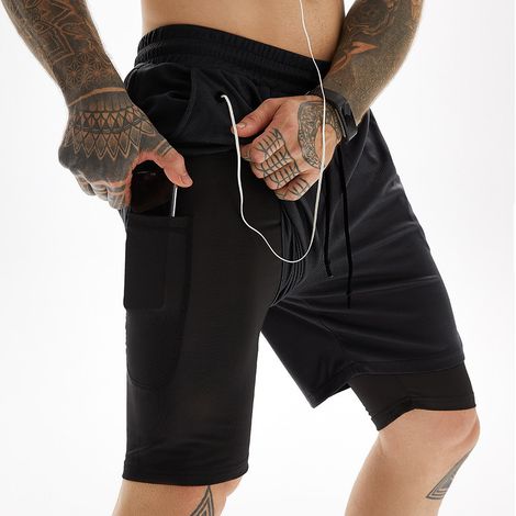 1 short de bain homme, séchage rapide, doublure de compression, poche téléphone intégrée, pour natation plage sport (1/5)