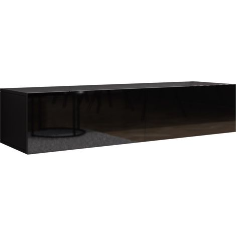Mueble TV Vilrin II, Negro + Negro brillante, Número de puertas: 2, Número de cajones: 0, 140x30x40cm