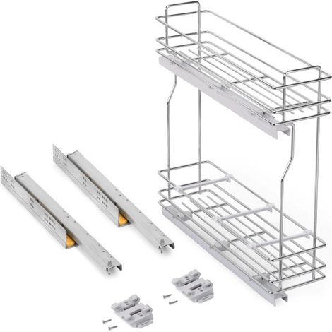 Emuca – Porte-bouteilles extractible 200 mm – Acier chromé – 2 niveaux avec fermeture amortie – Capacité 30 kg – Ajustement 5D