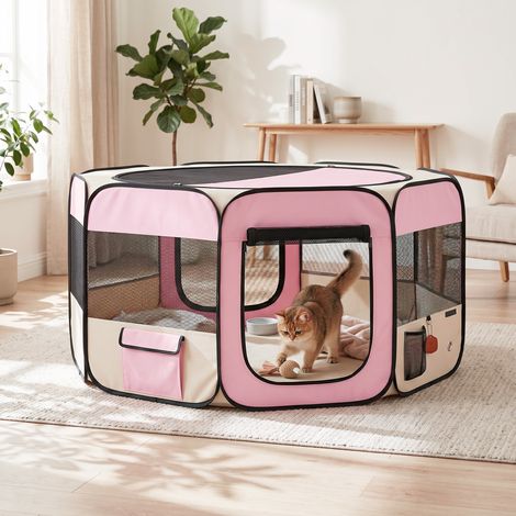 Parc pliable pour chiens et chats, parc portable pour petits animaux, tissu Oxford imperméable, Ø90 x 41 cm, rose (1/5)