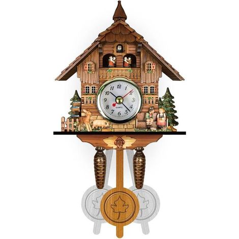Vintage-Wanduhr aus Holz [CM001] Größe 129 cm, 3D-Cartoon-Pendel (geräuschlos)