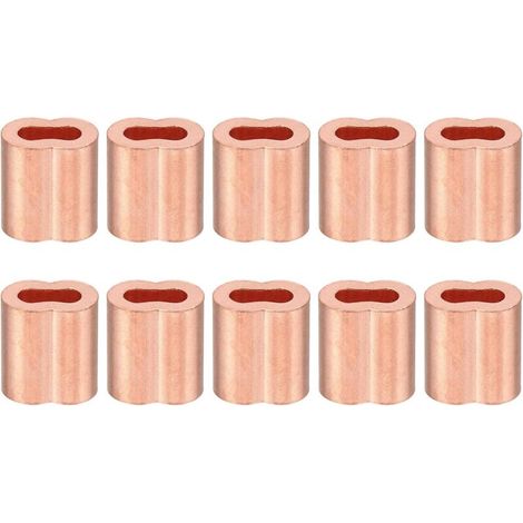 Manchon de Boucle de Corde en Fil de 1/8" / 3mm, Lot de 10 Manchons de Boucle de Sertissage Double en Cuivre pour Raccords de Câbles de Corde en Fil, Doré (1/5)