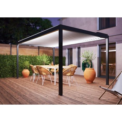 Pergola Bioclimatique Aluminium Autoportante Motorisée Éclairée 5x3 Anthracite SV ORIAL France (1/5)