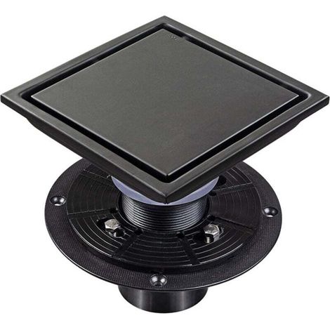 Siphon de sol de -DOUche carré 15 x 15 cm, amovible, en acier inoxydable 304 de qualité alimentaire, noir mat-DOU