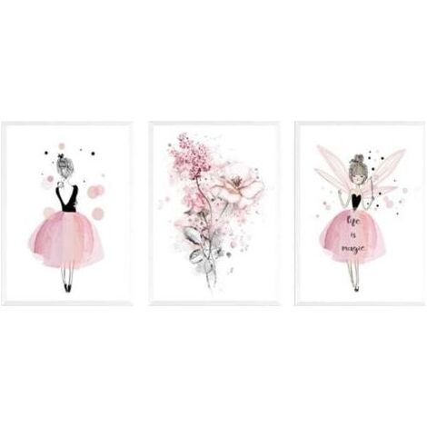 PA Lot de 3 Affiches Fille 30x40 cm Déco Murale Chambre Enfant Rose Peinture Toile Cadeau Anniversaire (1/4)