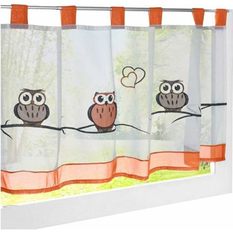 [JAMAIS UTILISÉ]1Pc Rideau Voilage Brise-bise HxL/45x90cm Broderie Hibou Pan Coloré Orange Rideaux Courts à Pattes Décoration de Fenêtre Chambre/Salle de Bain/Café (1/2)