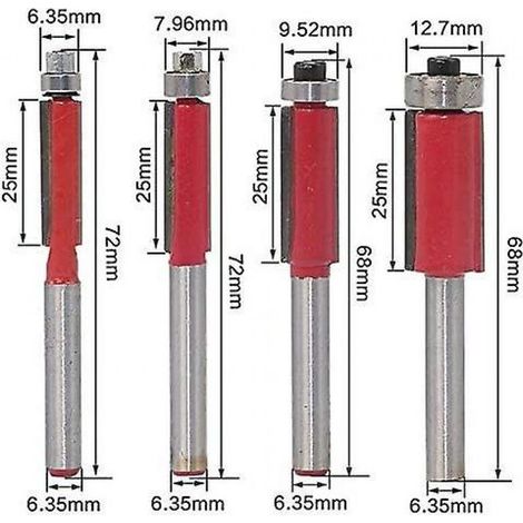 4 pièces fraise à copier, diamètres 6,35 mm à 12,7 mm, tige 6,35 mm, double tranchant, pour routeur portatif ou CNC (1/5)