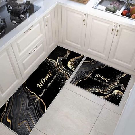 Linghhang – Tapis de cuisine antidérapant lavable 2 pièces – Polyester haute qualité – Dimensions 40x120cm et 40x60cm – Support latex antidérapant