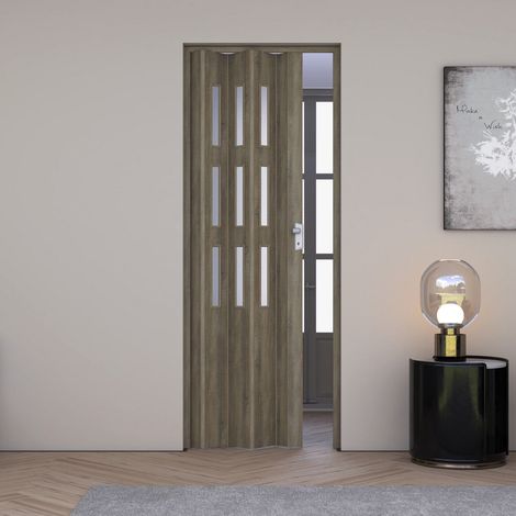 Porta a soffietto da interno in pvc 83x214 cm mod. Maya colore Rovere Cognac Scuro con vetro Satinato
