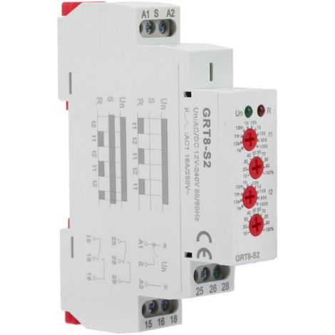 Minuteur asymétrique miniature GRT8-S2, relais de temporisation marche/arrêt avec répétition de cycle, alimentation AC/DC 12-240 V