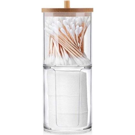 Distributeur de Coton-Tige Transparent - Boîte de Rangement pour Coton Démaquillant et Tampons (1/4)