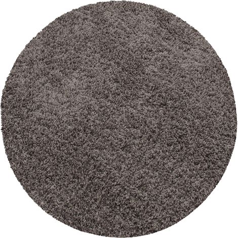 Tapis Rond Shaggy Uni Poils Longs Tapis Salon Chambre (Taupe - 200x200cm) (1/5)