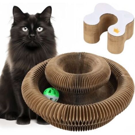 Griffoir pour Chats Carton - Grattoir Multi-Formes Pliant, Jouet Interactif avec Cloche Dérouvable, Stimule l'Instinct de Chasse Félins, Adapté à Tous Les Âges de Chats (1/5)