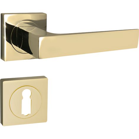 domino Türgriff Drückergarnitur BB-Buntbart Set quadratische Rosette Türklinke für Zimmertür, Bürotür, Kellertür & Innentür Türbeschläge aus Aluminium  Messing Gold Türdrückergarnitur QUADRADO-QR M1 (1/5)