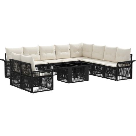 Conjunto de sofás de jardín 11 uds. Negro y Blanco Crema vidaXL (1/5)