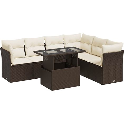 vidaXL Set Divani da Giardino 7 pz con Cuscini Marrone in Polyrattan (1/5)