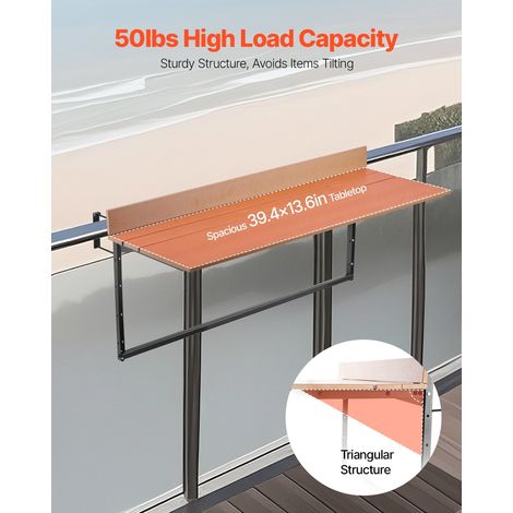 Table Suspendue Balcon - 1000 x 485 x 480 mm Table de Bar Pliante (1/5)