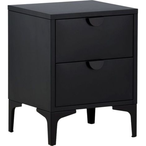 Table de Chevet 2 Tiroirs "Piring" 59cm Noir (1/5)