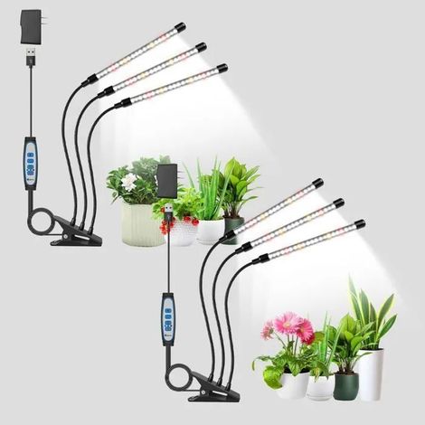 Lot de 2 lampes de croissance à spectre complet pour plantes d'intérieur, minuterie marche/arrêt automatique 3/9/12 h ODIPIE (1/4)