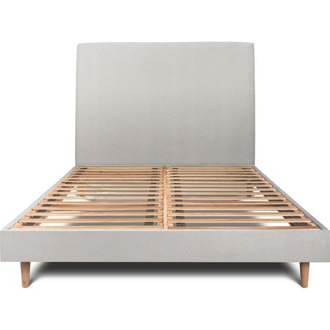 Lit 140x200cm avec tête de lit tapissier velours et sommier kit gris clair - Hauteur totale : 29cm (1/5)