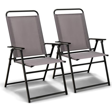 COSTWAY 2 Sillas Plegables para Exteriores, Sillas Jardin con Reposabrazos y Respaldo, Textilene, Estructura Triangular, 59 x 50,5 x 93 cm, Carga 150kg, Sillas Terraza Jardin Balcon Exterior (1/5)