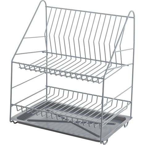 Secador de platos doble inteligente con soporte plateado -MET