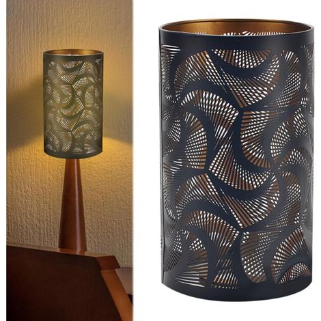 Metal lampshade, hollow lampshade for table lamp, cylindrical lampshade in hollow and sculpted metal, for floor lamp, table lamp - Black, 12 x 12 x 20 cm (1/5)