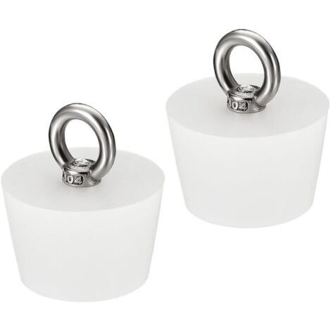 Bouchon Conique Bouchon en Caoutchouc de Silicone 37mm à 46mm Bouchon de Baignoire Solide avec Anneau pour Tubes à Essai, Conduite d'Eau, Trou de Drainage, Blanc 2 Pièces