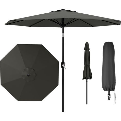 Parapluie de Jardin 2,7 m, Housse, Parasol Terrasse 270 cm à Manivelle , Inclinaison, Protection Solaire UPF 50+, 8 Côtes, Gris