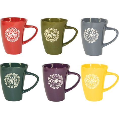 Set 6 tazze colorate da 350 ml in porcellana - Adatte per microonde e lavastoviglie - Fantasia Multicolor (1/5)