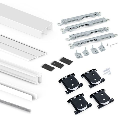 Emuca – Rail de porte coulissante pour 2 portes – Épaisseur 16mm – Profilé Wave – Charge maximale 100kg – Finition blanche (1/7)