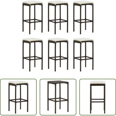 Tabouret de comptoir - Tabourets de bar avec coussins lot de 6 marron résine tressée (1/5)