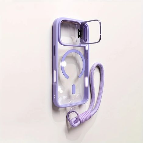 Étui de téléphone transparent magnétique avec porte-objectif et bracelet MagSafe (iPhone 17 violet clair) (1/2)