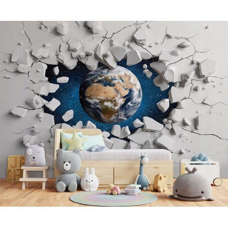 Fototapete Erde Weltraum 3D-Optik, für Kinderzimmer, 150 x 105 cm – Komplettset inkl. Kleister & Anleitung (1/5)