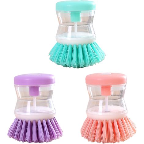 Brosse de lavage à liquide en 3 pièces, brosse de lavage à vaisselle automatique à pression, brosse de nettoyage multifonction