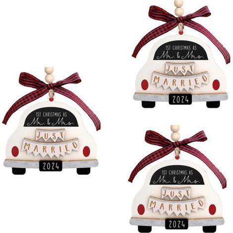 Ornement Bois Suspendu 8 Cm Voiture Arbre De Noël Intérieur Par 3 (1/5)