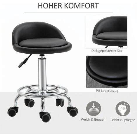 Tabouret roulant pivotant réglable 57-72 cm avec dossier pour bureau, salon de massage (1/5)