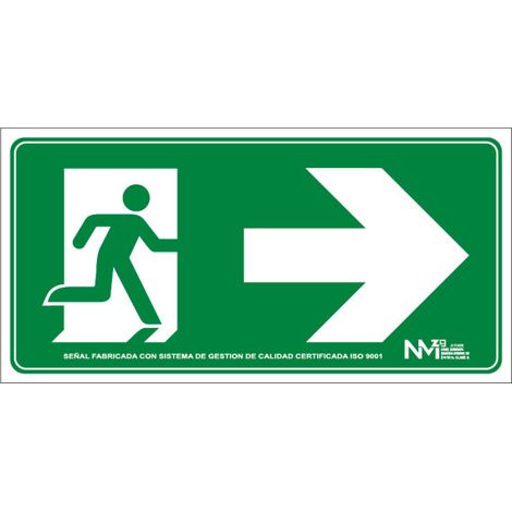 Señal de salida Puerta Derecha (solo pictograma) luminiscente SEKURECO 632 x 316 mm ALUMINIO 0'5 mm