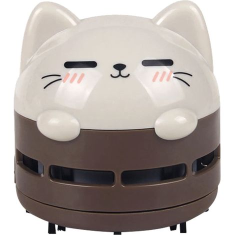 Mini-aspirateur de bureau, adorable modèle façon dessin animé, forte aspiration, avec réservoir à déchets pour nettoyer miettes et poussière (Marron) (1/4)
