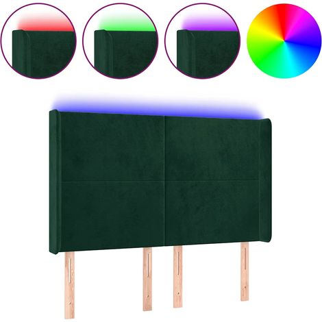 Testiera  Testata del letto a LED Verde Scuro 147x16x118/128 cm in Velluto (1/5)