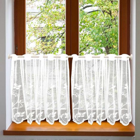 Rideaux de cuisine modernes, rideaux courts blancs à motif jacquard délicat de papillons et de fleurs, voilages, rideaux décoratifs pour salon et chambre à coucher (7) (1/5)
