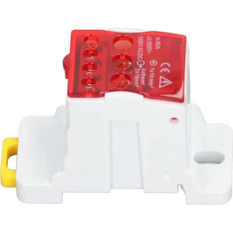 Boîte de distribution à bornes sur rail DIN 690 V 80 A, avec bornes en laiton pour conducteurs épissables, pour appareils électroménagers (rouge). (1/5)