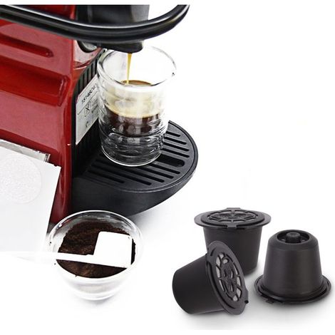 3 Capsules Réutilisables pour Machine à Café Nespresso, Filtres à Café Rechargeables Écologiques (Noir) (1/5)