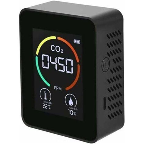 CO₂-Luftmonitor – Kohlendioxid-Detektor – Temperatur- und Feuchtigkeitsmonitor – Schnelle CO₂-Messung – Schwarz (1/4)