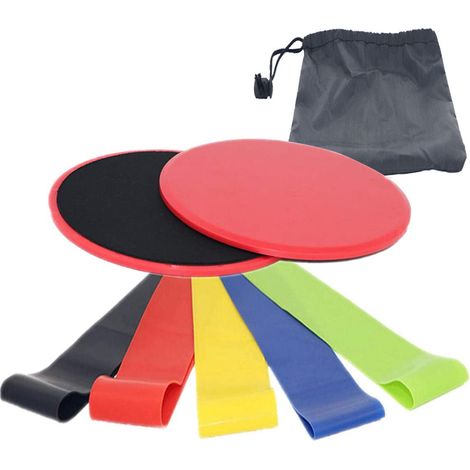 Juego de 5 bandas de resistencia, discos deslizantes, tejido compuesto, antideslizantes, para yoga y entrenamiento en casa. (1/5)