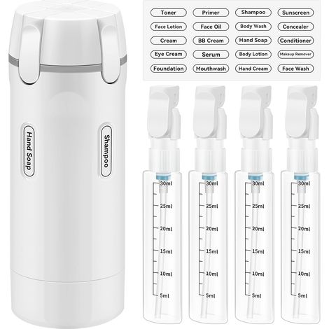 Travel Dispenser Set of 30ml Refillable Travel Bottles for Toiletries, Leak-Proof Portable Container with Scale and Label for Shampoo, Conditioner (1/5)